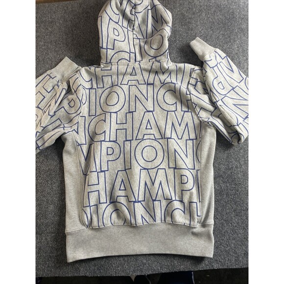 CHAMPION Reverse Weave Hoodie Mens Medium Sweatshirt All Over Print Sweater Gray - Picture 13 of 16